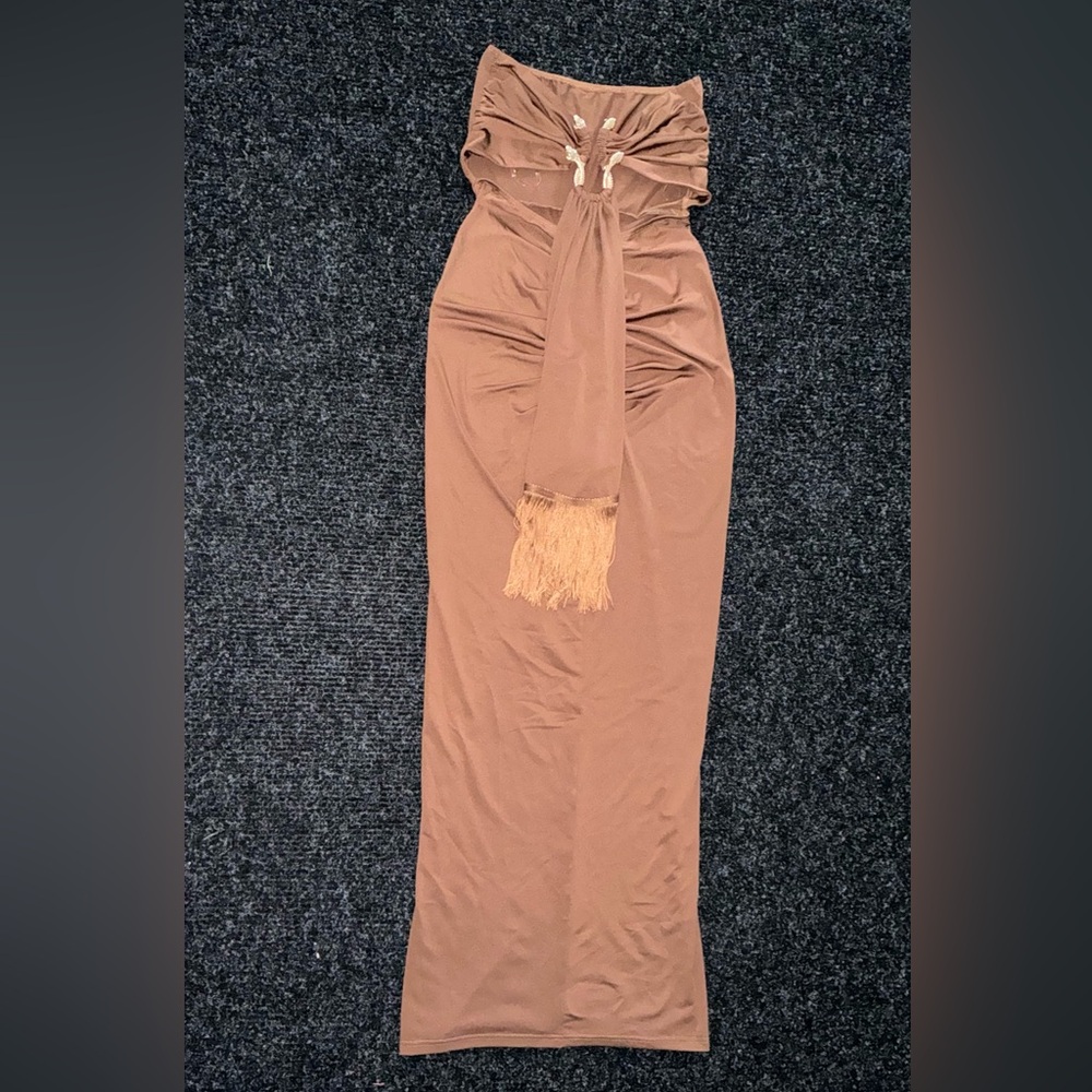 SHEIN Brown Tassel-Front High-Waist Maxi Skirt